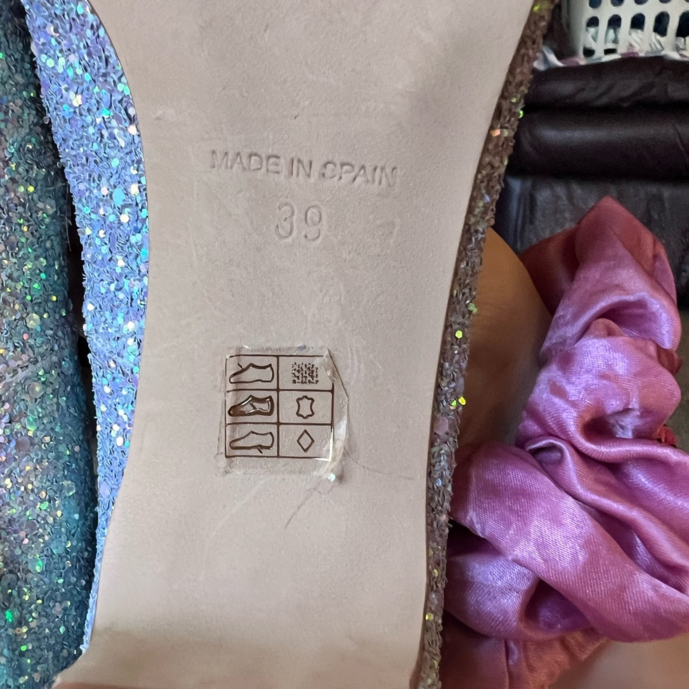 Women’s Free People iridescent glitter block heel shoes size 9. - Picture 10 of 17